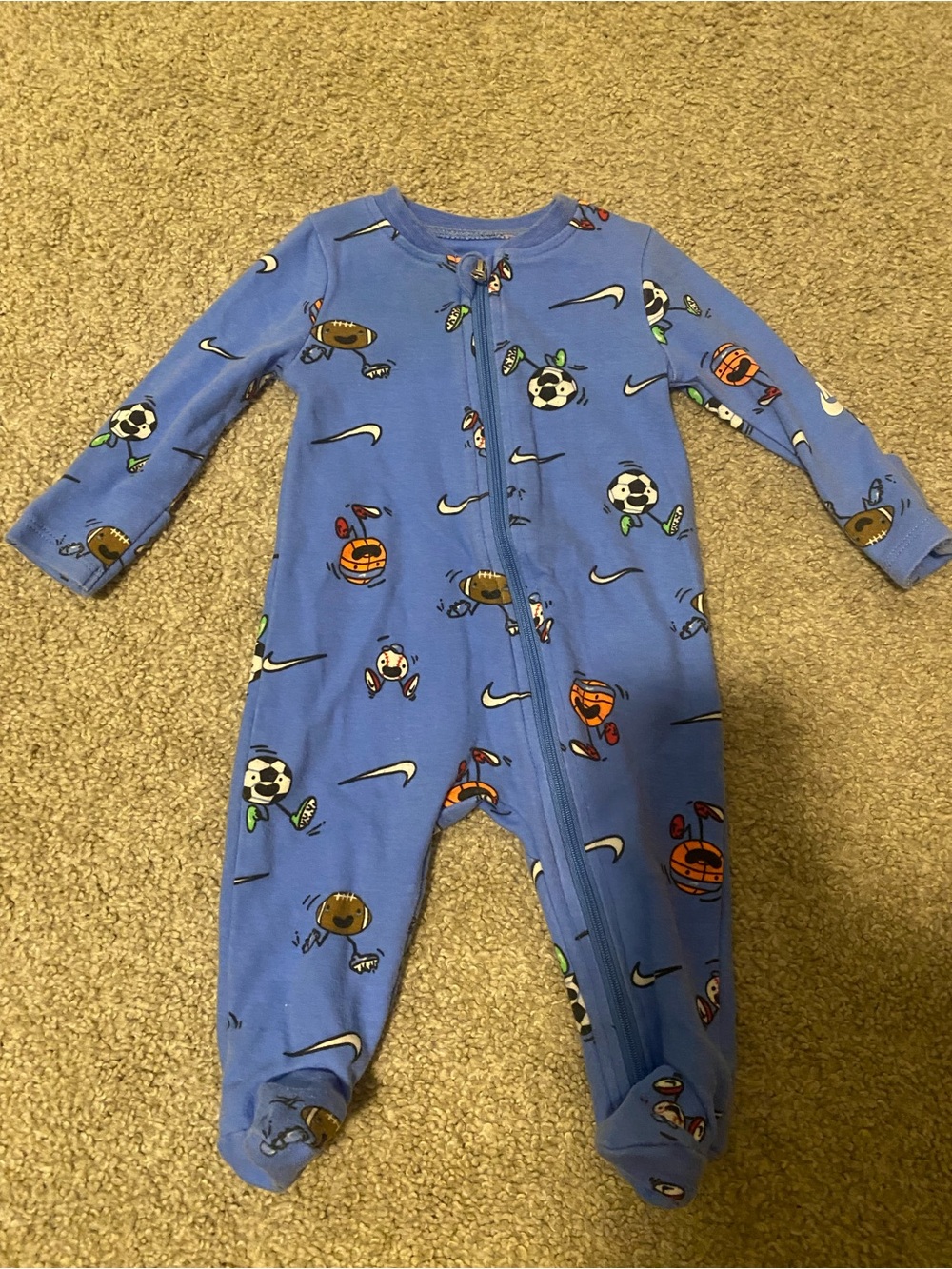 Nike Blue Kids' Sports Print Footed One-Piece Pajamas